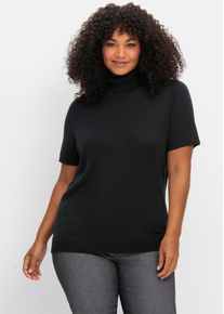 sheego Gro&szlig;e Gr&ouml;&szlig;en Kurzarmpullover mit Rollkragen, schwarz, Gr&ouml;&szlig;e 50 - Damen