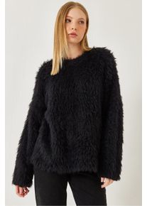 &Uuml;bergr&ouml;&szlig;e Texturiertes Strickpullover mit Pl&uuml;schdetails