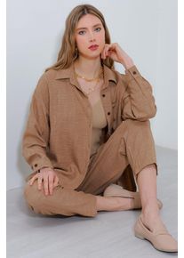Leinenmischung Langarmshirt und Hosen-Set