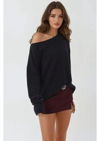 Weicher Texturierter Bootsausschnitt Strickpullover