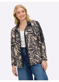 sheego Gro&szlig;e Gr&ouml;&szlig;en Shirtjacke in Struktur-Qualit&auml;t, bedruckt, schwarz-sand, Gr&ouml;&szlig;e 48 - Damen