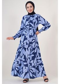 Bl&auml;tterdruck Langarm Schichten-Maxikleid
