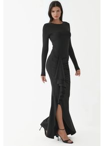 Maxikleid mit R&uuml;schenteil und langen &Auml;rmeln
