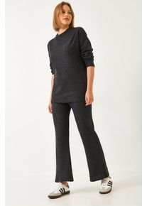 Rippstrukturierter Rundhals-Pullover und Hosen-Set