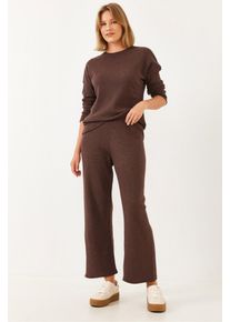 Rippstrick-Textur Crewneck-Pullover und Hose Set