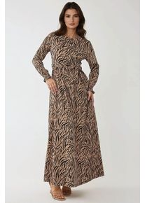 Bedrucktes Maxikleid mit Rundhalsausschnitt und G&uuml;rtel