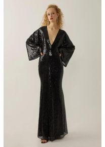 Pailletten V-Ausschnitt Maxikleid mit Engels&auml;rmeln
