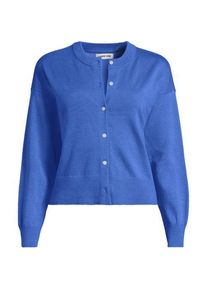 LANDS' END Kurzer Feinstrick-Cardigan aus Baumwolle f&uuml;r Damen, Damen, size: regular, Blau, Baumwolle, by Lands' End