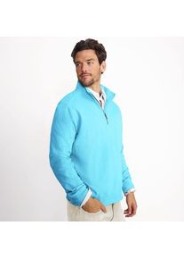 LANDS' END Langarm-Shirt mit Zipper-Kragen und Slub-Struktur, Herren,  Blau, by Lands' End