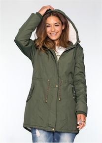 bonprix Parka mit Teddy-Futter, gr&uuml;n, Gr.44, Trendy &Uuml;bergangsjacke mit vielen Details