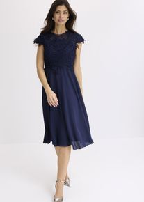 bonprix Midikleid aus zartem T&uuml;ll mit Spitze, blau, Gr.40, Romantisch und feminin: Cocktailkleid in Midi-L&auml;nge aus zartem T&uuml;ll mit Spitze