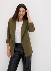 bonprix Longblazer, gr&uuml;n, Gr.50, Klassischer Blazer im Regular Fit mit 7/8-&Auml;rmeln, Umschlagfunktion und eleganten goldfarbenen Knopfdetails., aus Viskose