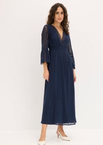 bonprix Maxikleid in Crochet-Optik und Spitzendetails, blau, Gr.40, Elegantes Maxikleid mit Spitze und leichter Wickeloptik., 60% Baumwolle