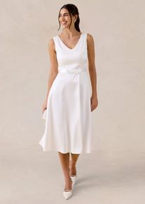 bonprix Etuikleid aus gl&auml;nzendem Satin, wei&szlig;, Gr.42, Elegantes Brautkleid aus gl&auml;nzendem Satin mit dekorativem Satin-Schleife an der Taille