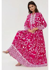 Bedrucktes Langarm-Viskose-Maxi-Kleid