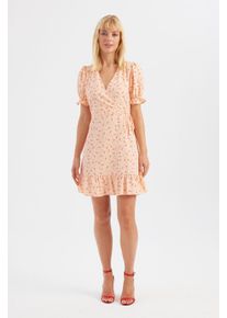 Blumiges V-Ausschnitt R&uuml;schenshirt-Kleid mit kurzen &Auml;rmeln