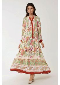 Bedrucktes Langarm-Viskose-Maxi-Kleid