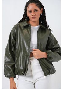 &Uuml;bergro&szlig;e Kunstleder-Zipperjacke