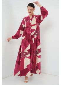 Gedrucktes V-Ausschnitt Maxikleid mit Knopfverschluss