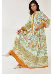 Bedrucktes Langarm-Viskose-Maxi-Kleid