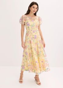bonprix Spitzenkleid mit floraler Stickerei, gelb, Gr.36, Traumhaftes Midikleid mit ausgestelltem Rock und floraler Stickerei