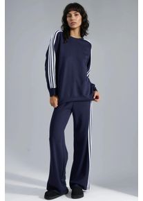 Gestreiftes Rundhals-Sweatshirt & Gerade Beinform Hose Koordination