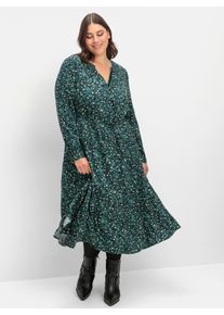 sheego Gro&szlig;e Gr&ouml;&szlig;en Blusenkleid mit Tunnelzug in der Taille, tiefgr&uuml;n-gemustert, Gr&ouml;&szlig;e 54 - Damen