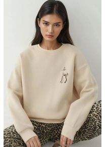 Komfort Sweatshirt mit Tiermotiv, bestickt, mit erh&ouml;htem Rundhalsausschnitt