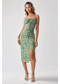 Allover Blumenmuster Bodycon Midi Kleid mit Schlitz