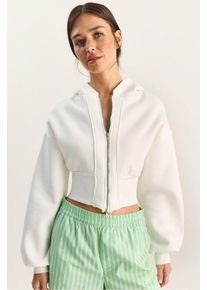 Kapuzensweatshirt im Slim Fit mit Rippstrick und cropped L&auml;nge