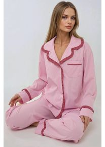 Kariertes Baumwoll-Pyjama-Set mit Hemdkragen