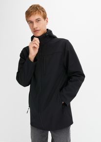 bonprix Wasserabweisender Softshell-Parka, schwarz, Gr.56, Modische, lange Softshelljacke mit abnehmbarer Kapuze, aus Softshell