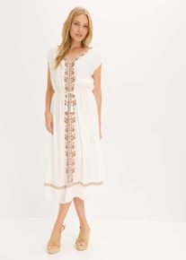 bonprix Boho-Midikleid aus flie&szlig;ender Viskose, wei&szlig;, Gr.40, Ein luftig-lockeres Must-Have mit Stickerei, aus Viskose
