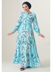 Bl&auml;tterdruck Langarm Schichten-Maxikleid