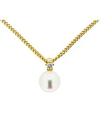 OROLINO Halskette 585 Gold mit Brillant 0,03ct. + Perle wei&szlig; 6,5-7mm