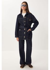 Jeansjacke mit G&uuml;rtel und weit geschnittene Hose im Zweiteiler-Set