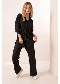 Strukturiertes Langarm-Strickshirt und Strickhose Set