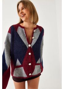 Knopfgekn&ouml;pfter geometrischer Muster-Cardigan