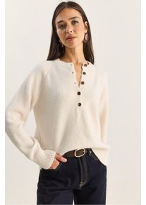 Entspannte Passform Strickpullover mit Knopfleiste