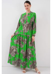 Gedrucktes V-Ausschnitt Maxikleid mit Knopfverschluss