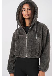 Crop Pl&uuml;sch Zip-Front Hoodie