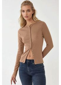 Strukturierte Strick Slim Fit Langarmbluse mit Kn&ouml;pfen