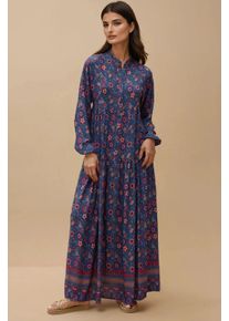 Bedrucktes V-Ausschnitt Maxikleid mit Kn&ouml;pfen