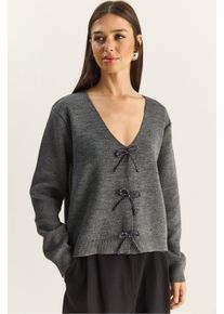 Button Detail Strick V-Ausschnitt Cardigan