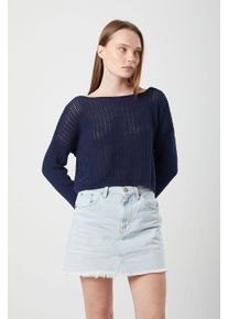 Luftiges Bootsausschnitt-Crop-Stricktop