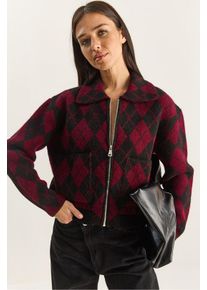 Dicker Jacquard-Strickcardigan mit Rei&szlig;verschluss