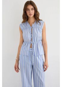 Gestreifte &auml;rmellose Knopf-Peplum-Bluse