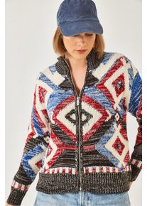 Geometrisches Muster Rei&szlig;verschluss Kragen Cardigan