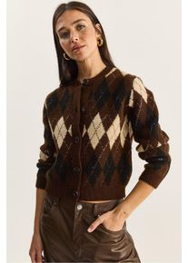 Dicker Jacquard-Strickcardigan mit Knopfverschluss