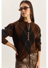 Strickpullover mit Rundhalsausschnitt und Knopfverschluss